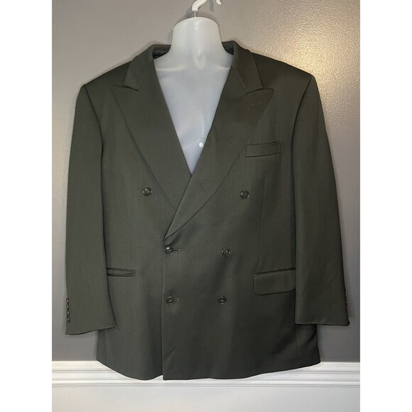 Jones New York Blazer Mens 44 Olive Wool Double Breasted Jacket Golden Fil USA - Picture 1 of 7